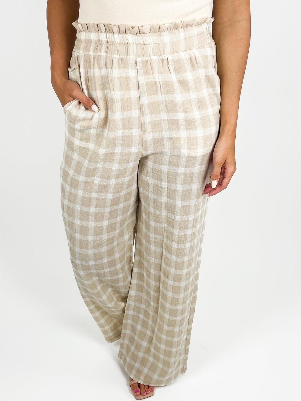SHOW ME YOUR MUMU Beige Plaid Wide-Leg Roitman Pants